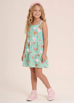 Brandili - Vestido Infantil Menina em Meia Malha Azul - BRANDILI