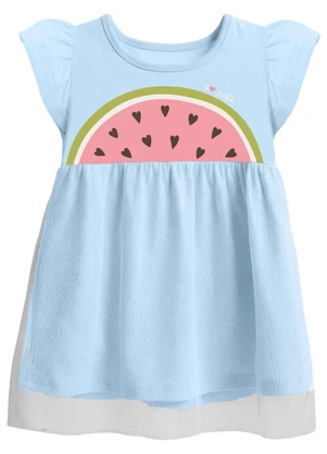 Brandili - Vestido Infantil Menina em Meia Malha Azul - BRANDILI