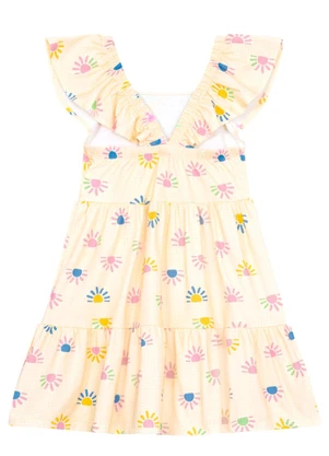Brandili - Vestido Infantil Menina em Meia Malha Bege - BRANDILI