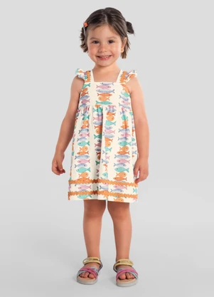 Brandili - Vestido Infantil Menina em Meia Malha Bege - BRANDILI