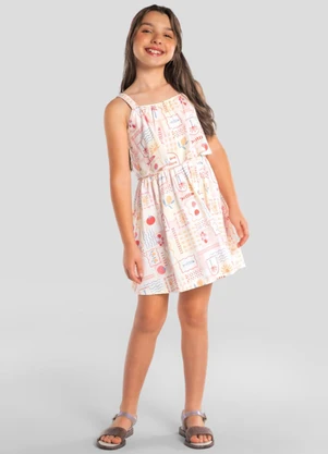 Brandili - Vestido Infantil Menina em Meia Malha Bege - BRANDILI