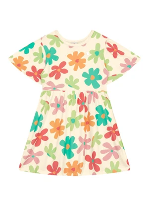 Brandili - Vestido Infantil Menina em Meia Malha Bege - BRANDILI