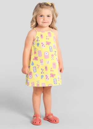 Brandili - Vestido Infantil Menina em Meia Malha Amarelo - BRANDILI