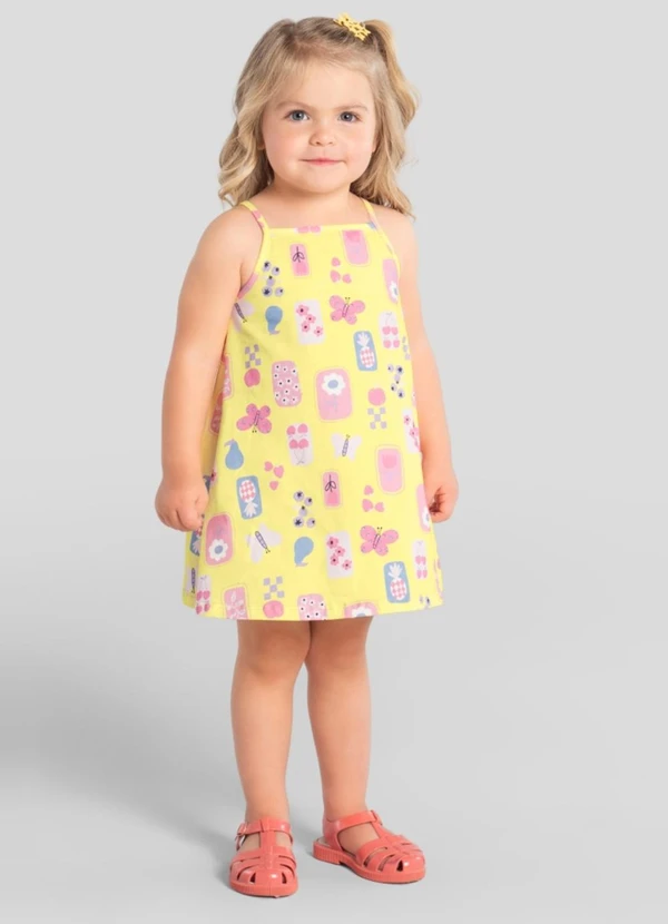 Brandili - Vestido Infantil Menina em Meia Malha Amarelo