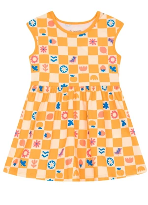 Brandili - Vestido Infantil Menina em Meia Malha Laranja - BRANDILI