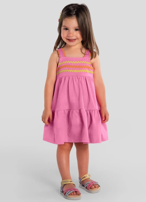 Brandili - Vestido Infantil Menina em Meia Malha Rosa