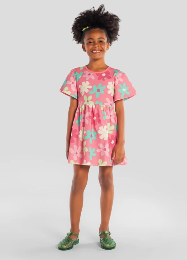Brandili - Vestido Infantil Menina em Meia Malha Rosa