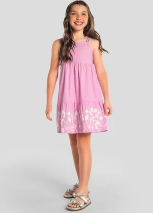 Brandili - Vestido Infantil Menina em Meia Malha Rosa - BRANDILI