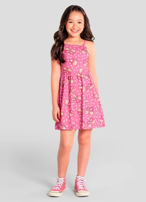 Brandili - Vestido Infantil Menina em Meia Malha Rosa - BRANDILI