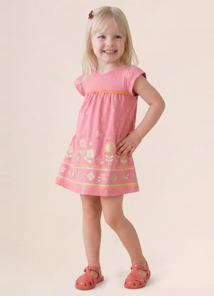 Brandili - Vestido Infantil Menina em Meia Malha Rosa - BRANDILI