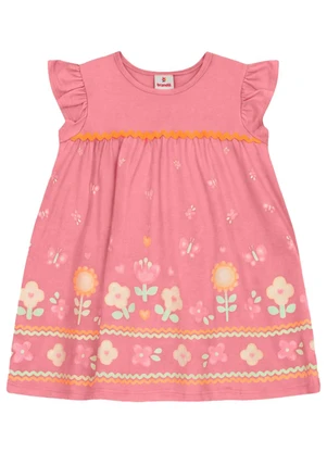 Brandili - Vestido Infantil Menina em Meia Malha Rosa - BRANDILI