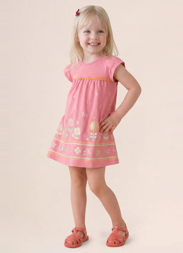 Brandili - Vestido Infantil Menina em Meia Malha Rosa