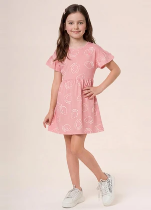 Brandili - Vestido Infantil Menina em Meia Malha Rosa - BRANDILI