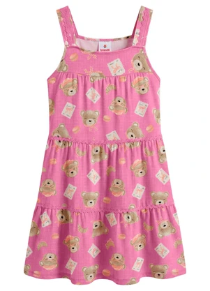 Brandili - Vestido Infantil Menina em Meia Malha Rosa - BRANDILI