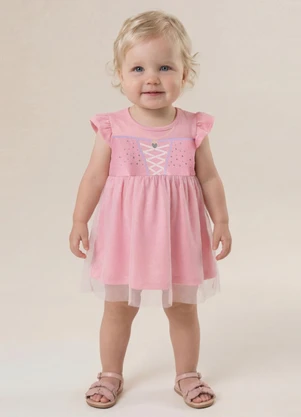 Brandili - Vestido Infantil Menina em Meia Malha Rosa - BRANDILI