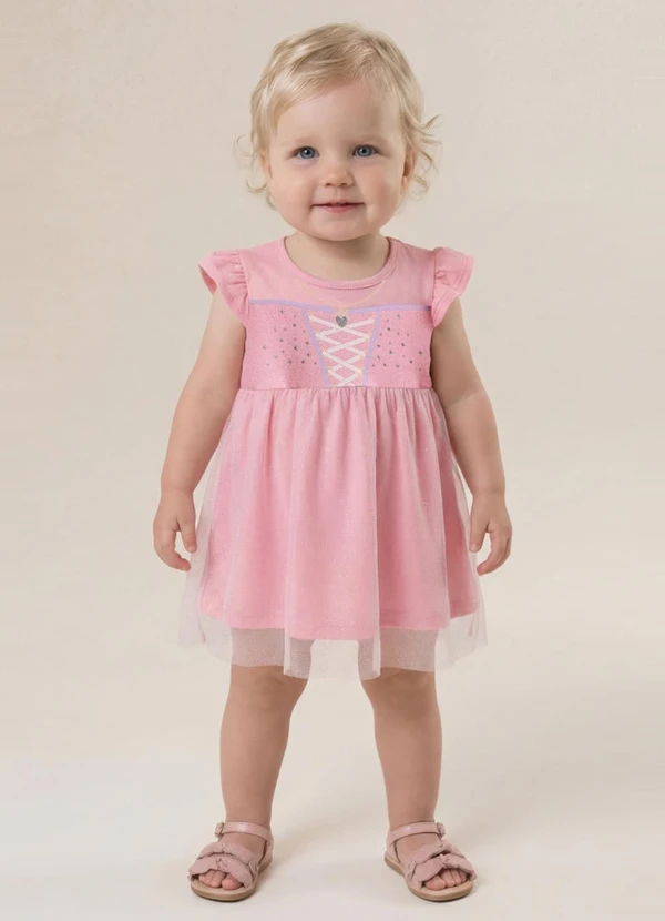 Brandili - Vestido Infantil Menina em Meia Malha Rosa