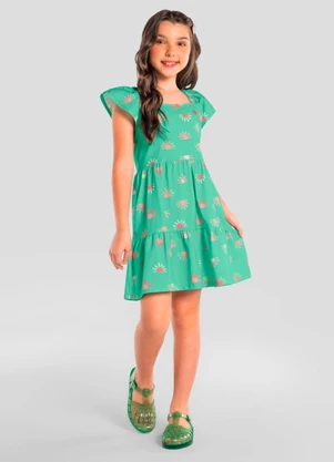 Brandili - Vestido Infantil Menina em Meia Malha Verde - BRANDILI