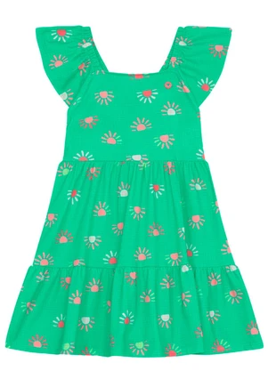 Brandili - Vestido Infantil Menina em Meia Malha Verde - BRANDILI