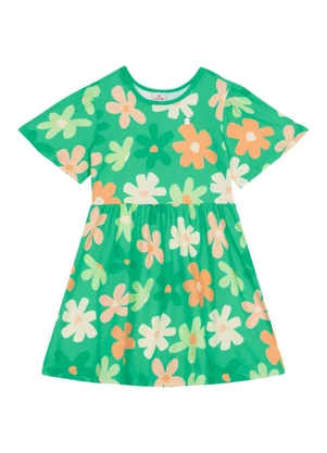 Brandili - Vestido Infantil Menina em Meia Malha Verde - BRANDILI