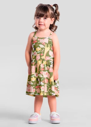 Brandili - Vestido Infantil Menina em Meia Malha Verde - BRANDILI