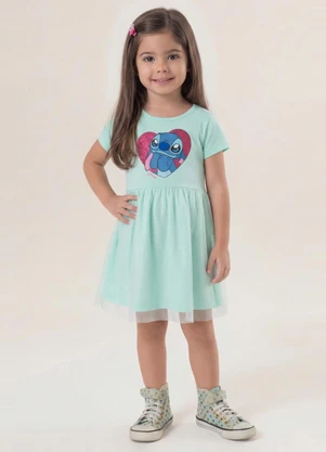 Brandili - Vestido Infantil Menina em Meia Malha Verde - BRANDILI