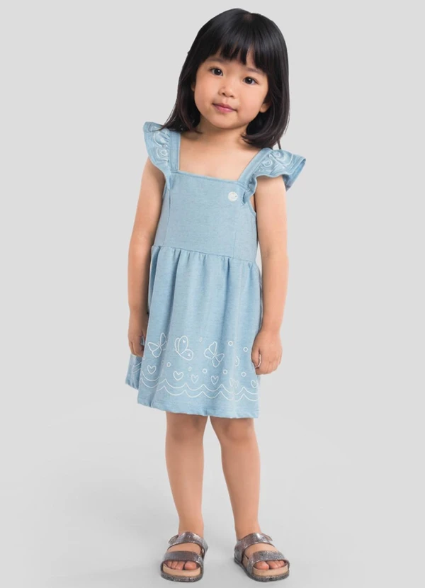 Brandili - Vestido Infantil Menina em Moletinho Azul