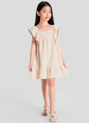 Brandili - Vestido Infantil Menina em Moletinho Bege - BRANDILI