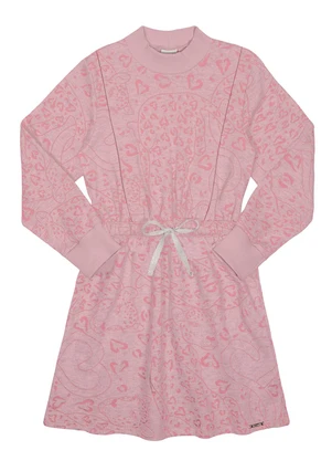 Alakazoo - Vestido Infantil Menina em Moletom Animal Print Rosa - ALAKAZOO