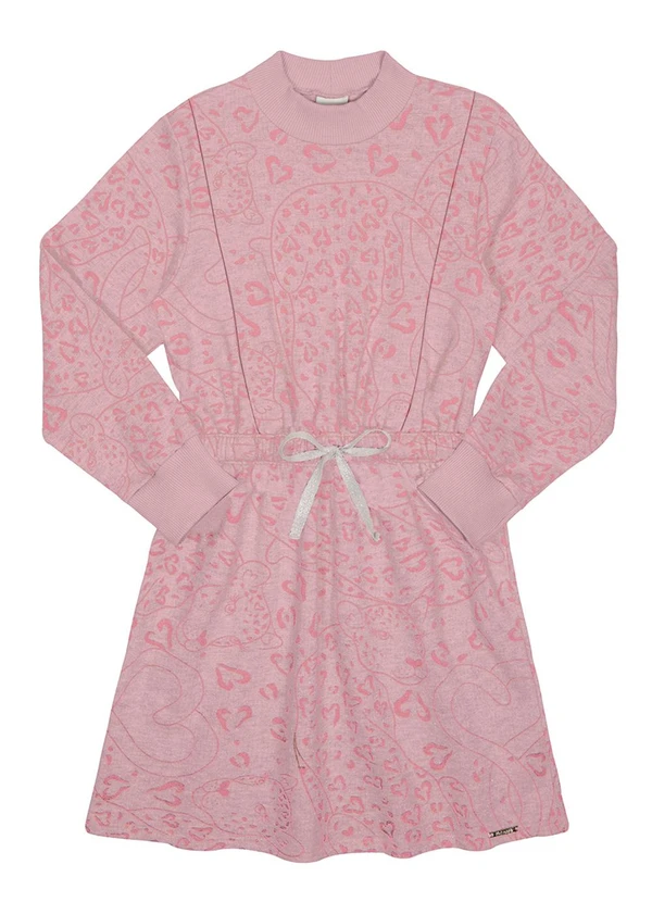 Alakazoo - Vestido Infantil Menina em Moletom Animal Print Rosa 1