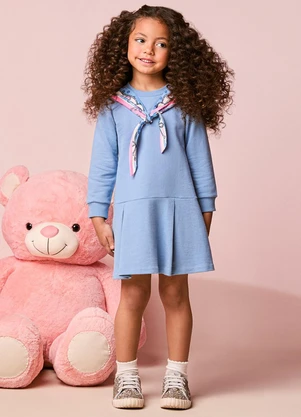 Momi - Vestido Infantil Menina em Moletom com Lenço - MOMI