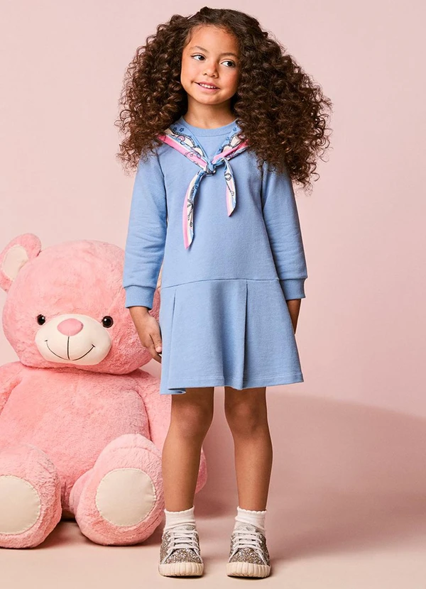 Momi - Vestido Infantil Menina em Moletom com Lenço