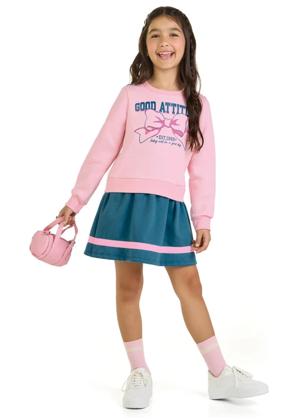 Marlan - Vestido Infantil Menina em Moletom Felpado Rosa