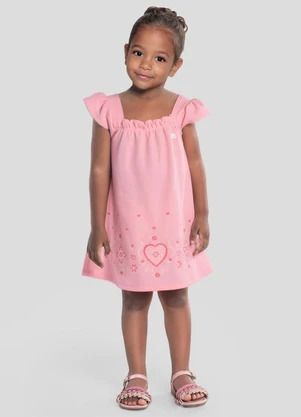 Brandili - Vestido Infantil Menina em Ribana Rosa - BRANDILI