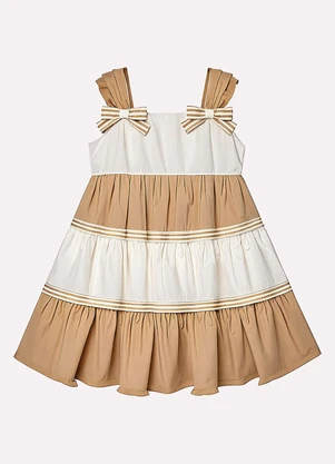 Milon - Vestido Infantil Menina em Tricoline Marrom - MILON