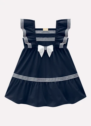Vestido Infantil Menina em Tricoline Milon (Azul) - MILON