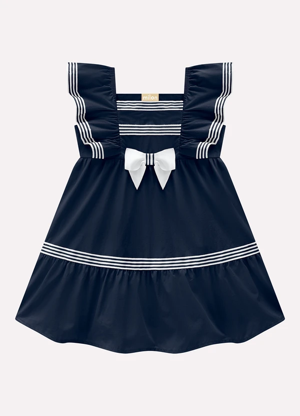 Milon - Vestido Infantil Menina em Tricoline Milon Azul