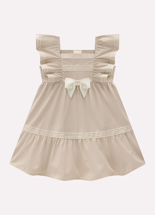 Milon - Vestido Infantil Menina em Tricoline Milon Bege