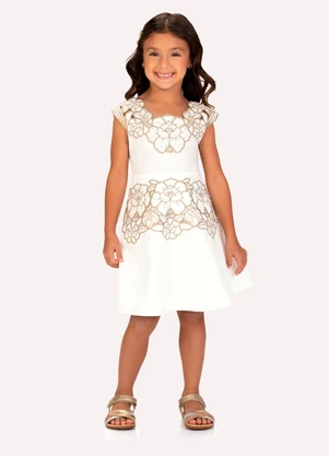 Milon - Vestido Infantil Menina em Tricoline Bege - MILON