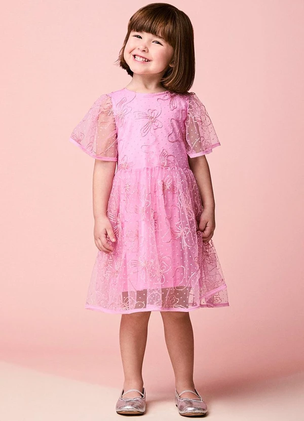 Momi - Vestido Infantil Menina em Tule com Lacinhos