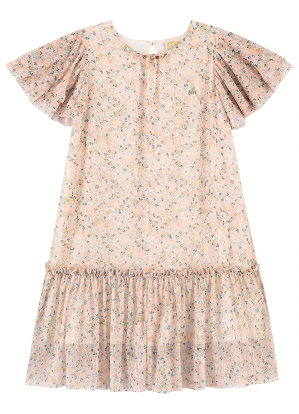 Milli e Nina - Vestido Infantil Menina em Tule com Pérolas Rosa