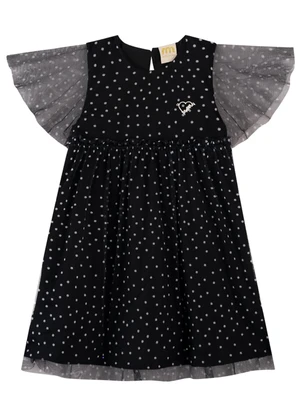 Milli e Nina - Vestido Infantil Menina em Tule Poá Preto - MILLI E NINA