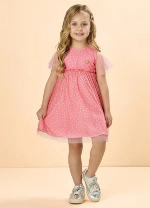 Milli e Nina - Vestido Infantil Menina em Tule Poá Rosa - MILLI E NINA