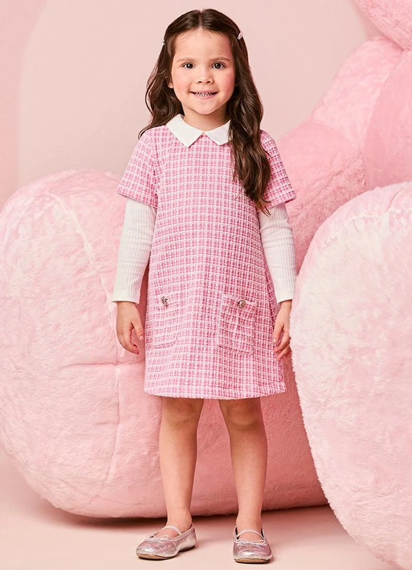 Momi - Vestido Infantil Menina em Tweed com Golinha