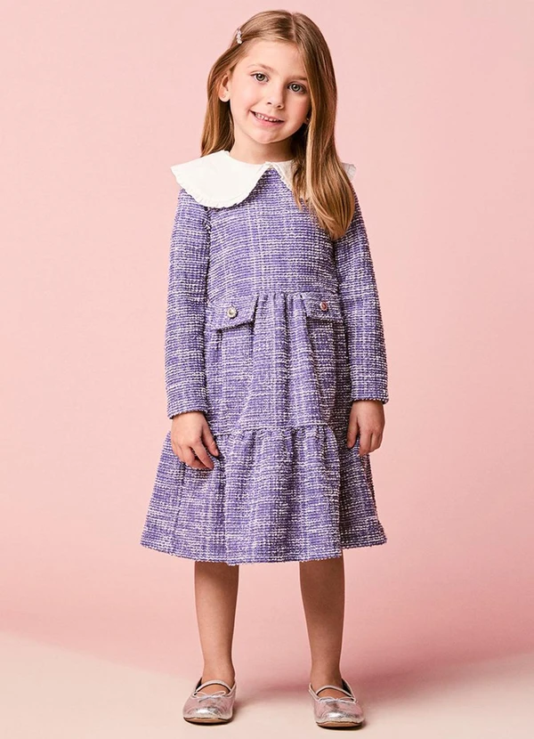 Momi - Vestido Infantil Menina em Tweed com Recorte