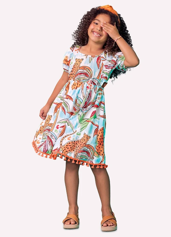 Nanai - Vestido Infantil Menina Estampa Branco