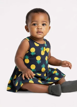 Kyly - Vestido Infantil Menina Estampa Frutas Azul - KYLY
