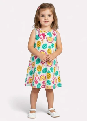Kyly - Vestido Infantil Menina Estampa Frutas Cinza - KYLY