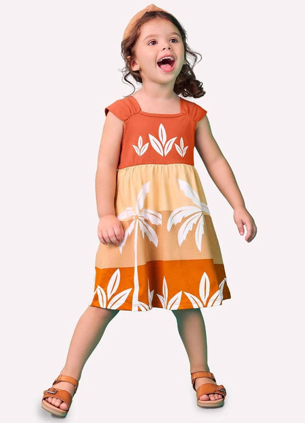 Nanai - Vestido Infantil Menina Estampa Laranja