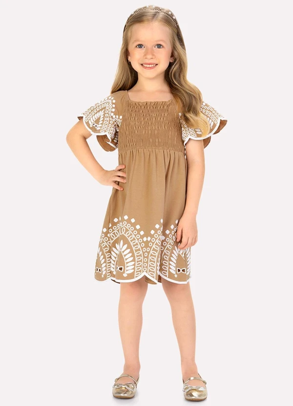 Milon - Vestido Infantil Menina Estampa Marrom