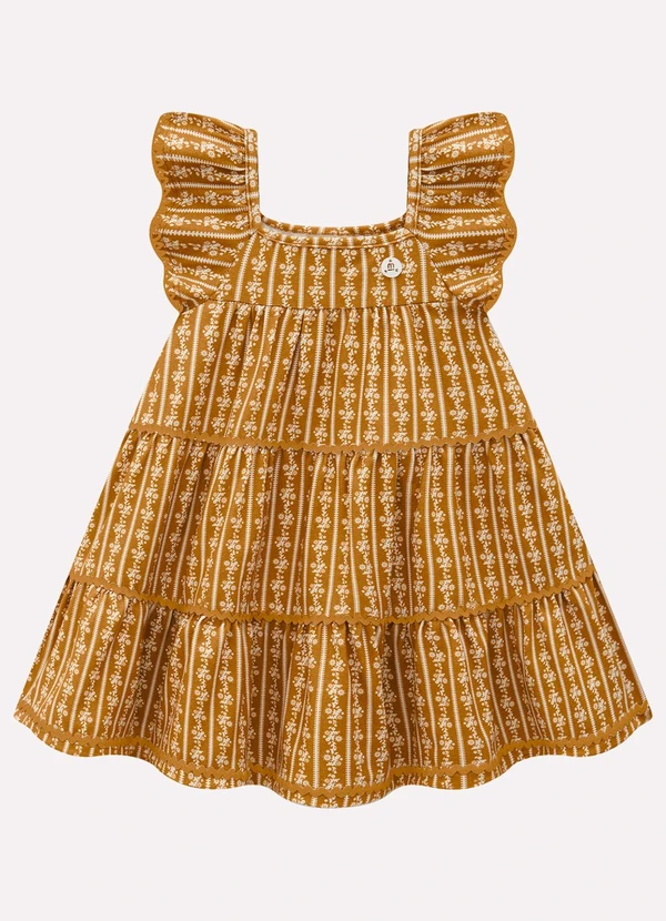Milon - Vestido Infantil Menina Estampa Marrom
